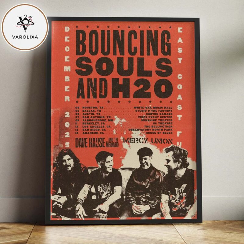 Bouncing Souls And H2O East Coast Tour Poster Across The USA December 2025 Home Decor Poster Canvas