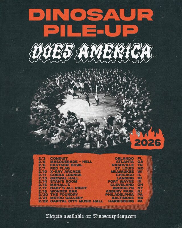 Dinosaur Pile Up Does America 2026 Tour Poster Vintage Punk Concert Artwork