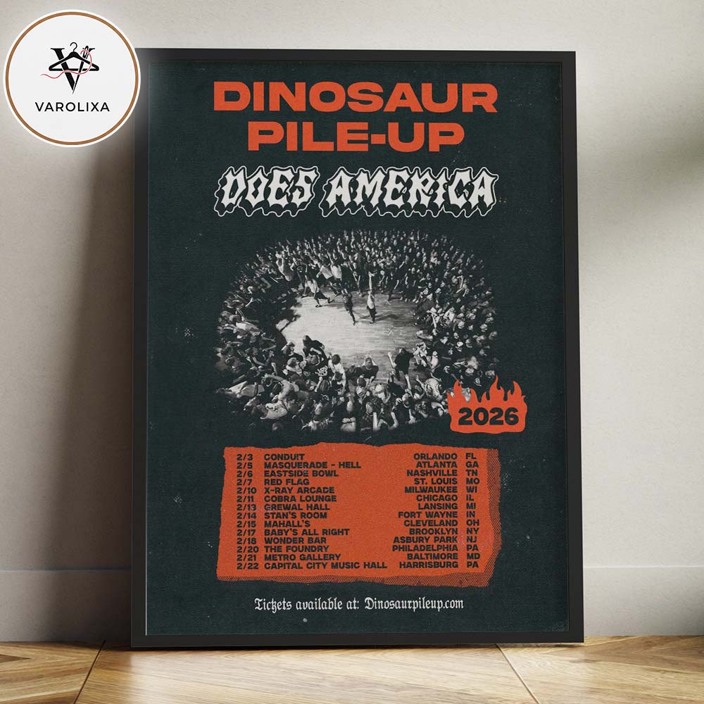 Dinosaur Pile-Up Does America 2026 Tour Poster Vintage Punk Concert Artwork Home Decor Poster Canvas