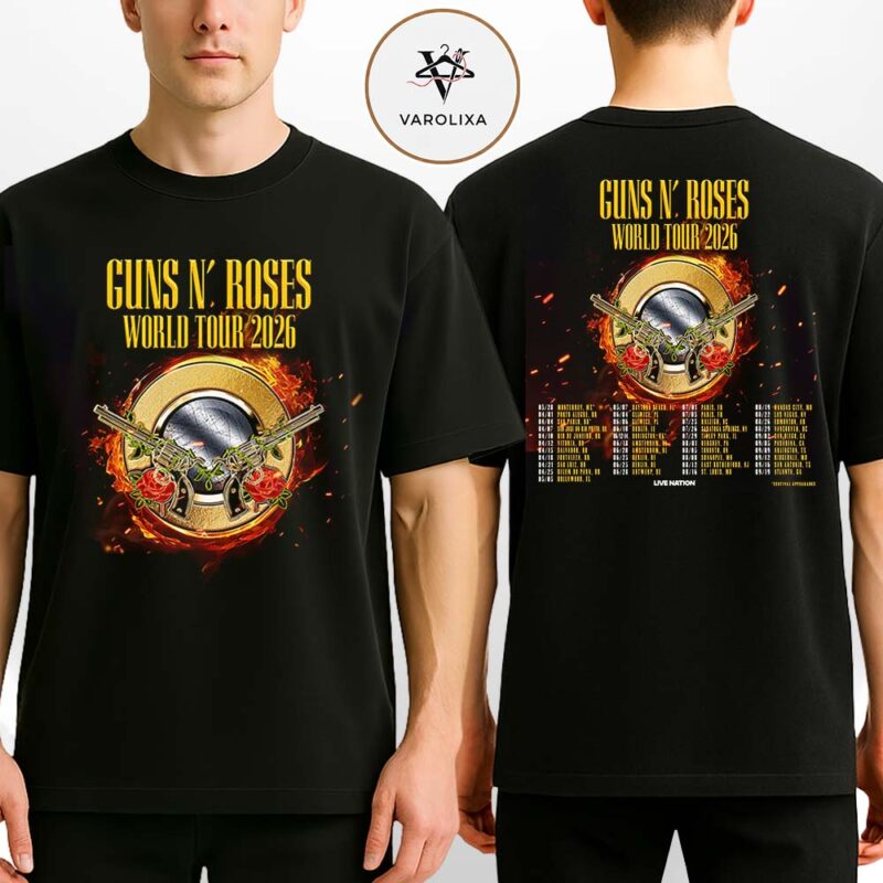 Guns N Roses Tour Poster Across South America Europe USA Canada On 2026 Two Sides Unisex T Shirt
