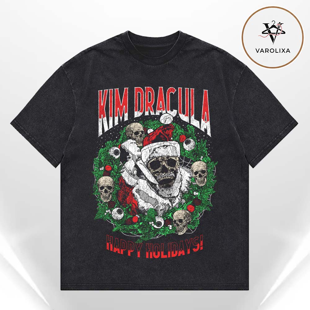 Kim Dracula Santa Wreath Unisex Washed Tee Kim Dracula Santa Wreath Unisex Washed Tee