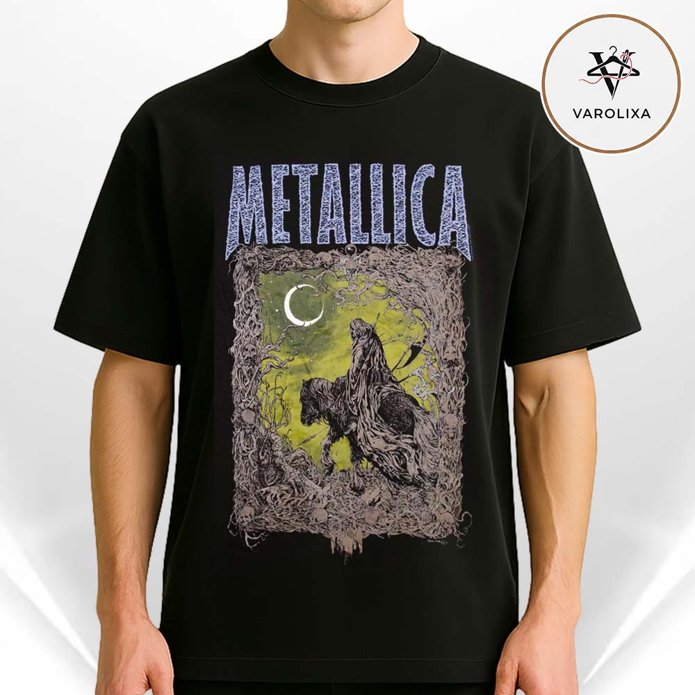 Metallica The Outlaw Torn Poster Grim Rider Moonlit Forest Dark Art Edition Unisex T-Shirt Metallica The Outlaw Torn Poster Grim Rider Moonlit Forest Dark Art Edition Unisex T-Shirt