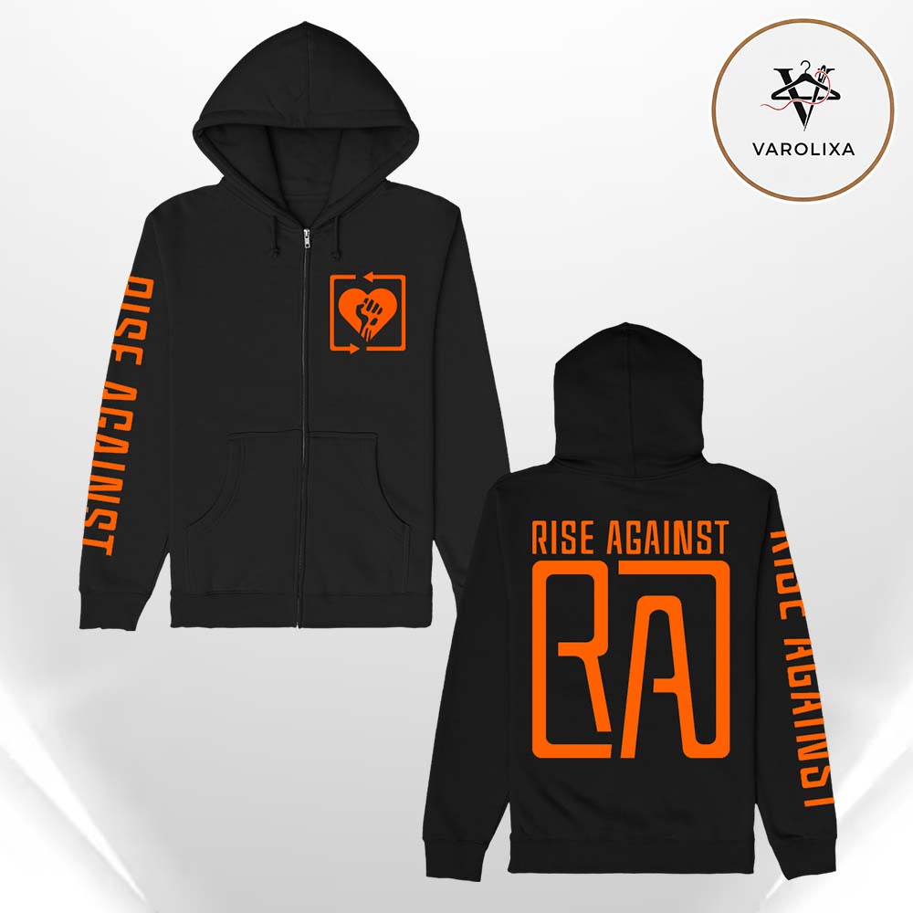 Rise Against Square Heartfist RA Logo Two Sides Unisex Zip Up Hoodie Rise Against Square Heartfist RA Logo Two Sides Unisex Zip Up Hoodie