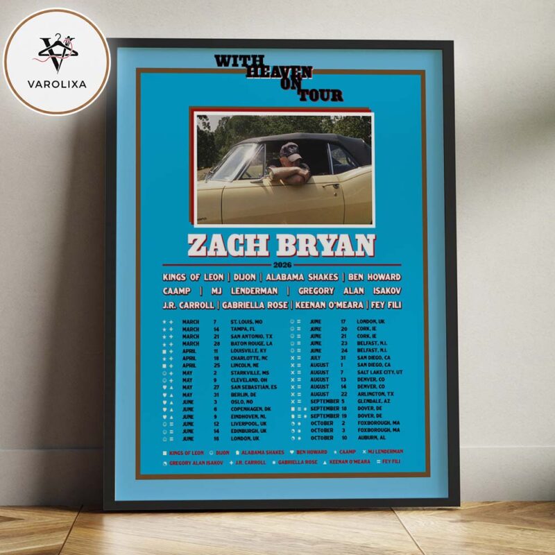 Zach Bryan Tour Poster With Heaven On Tour Across USA Europe UK 2026 Featuring Kings Of Leon And More Home Decor Poster Canvas