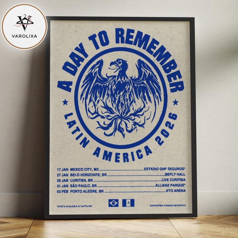 A Day To Remember Latin America Tour 2026 Blue Eagle Emblem Home Decor Poster Canvas