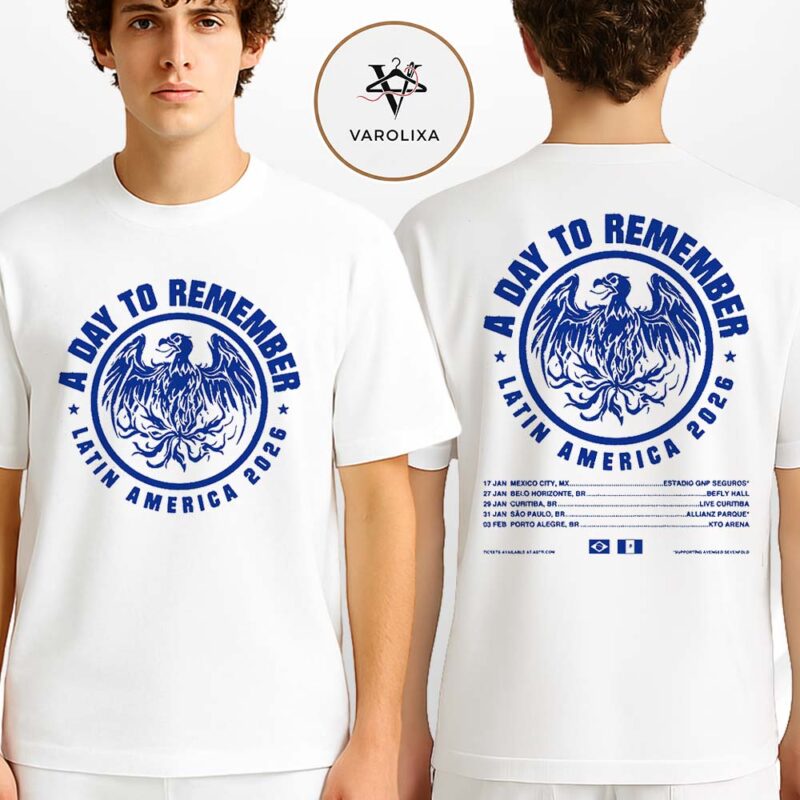 A Day To Remember Latin America Tour 2026 Blue Eagle Emblem Two Sides Unisex T Shirt