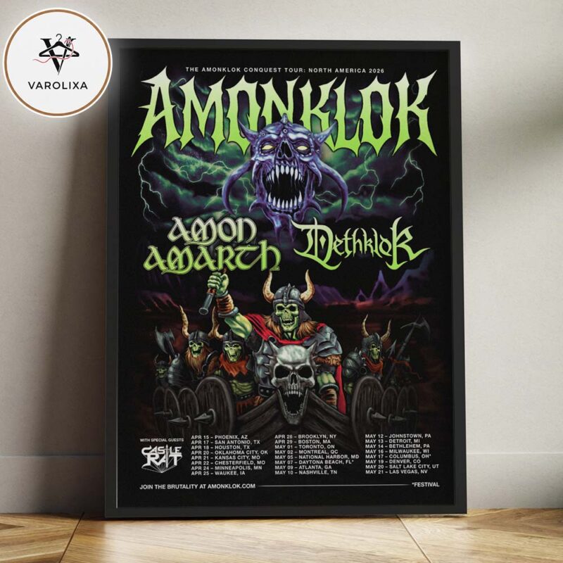 Amonklok Conquest Tour North America 2026 With Amon Amarth and Dethklok Plus Special Guest Castle Rat Heavy Metal Tour Dates Home Decor Poster Canvas