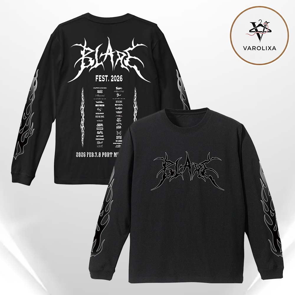 BLARE FEST 2026 Spiky Logo Flames Sleeves Lineup Long Sleeve Shirt BLARE FEST 2026 Spiky Logo Flames Sleeves Lineup Long Sleeve Shirt