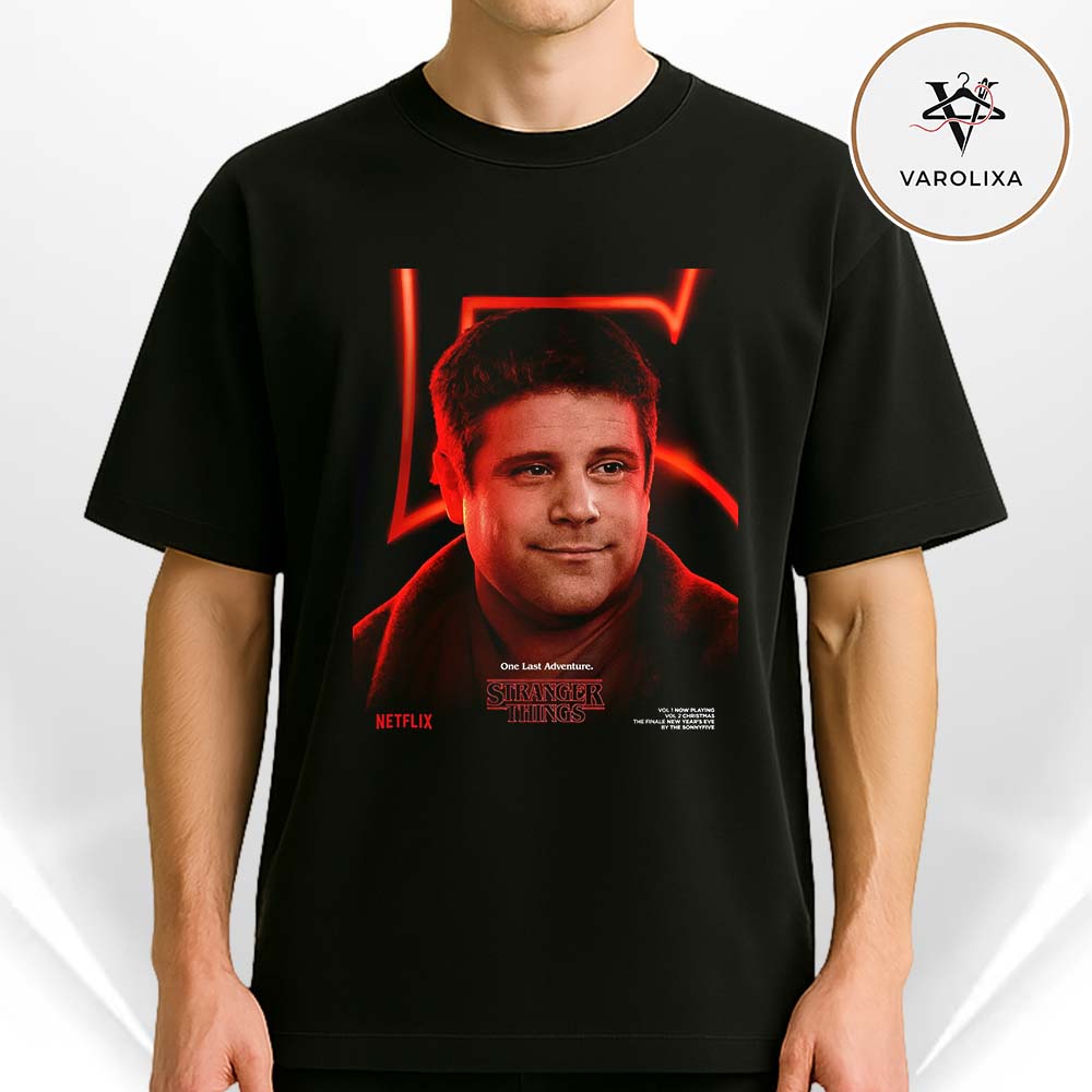 Bob Newby Sean Astin Stranger Things Character Poster Red Neon Tribute Volume 5 Unisex T-Shirt