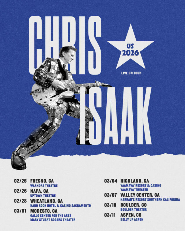 Chris Isaak Live On Tour 2026 Poster At Multiple Venues Across California And Colorado