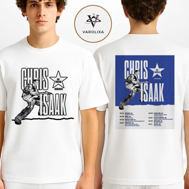 Chris Isaak Live On Tour 2026 Poster At Multiple Venues Across California And Colorado Two Sides Unisex T Shirt