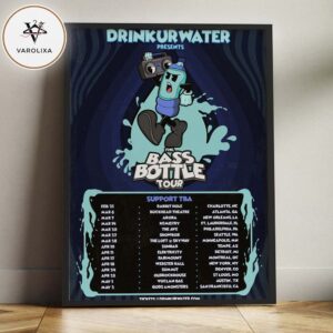 Drinkurwater The Bass Bottle Tour 2026 Poster At Multiple Venues Across USA EDM Cartoon Artwork Home Decor Poster Canvas
