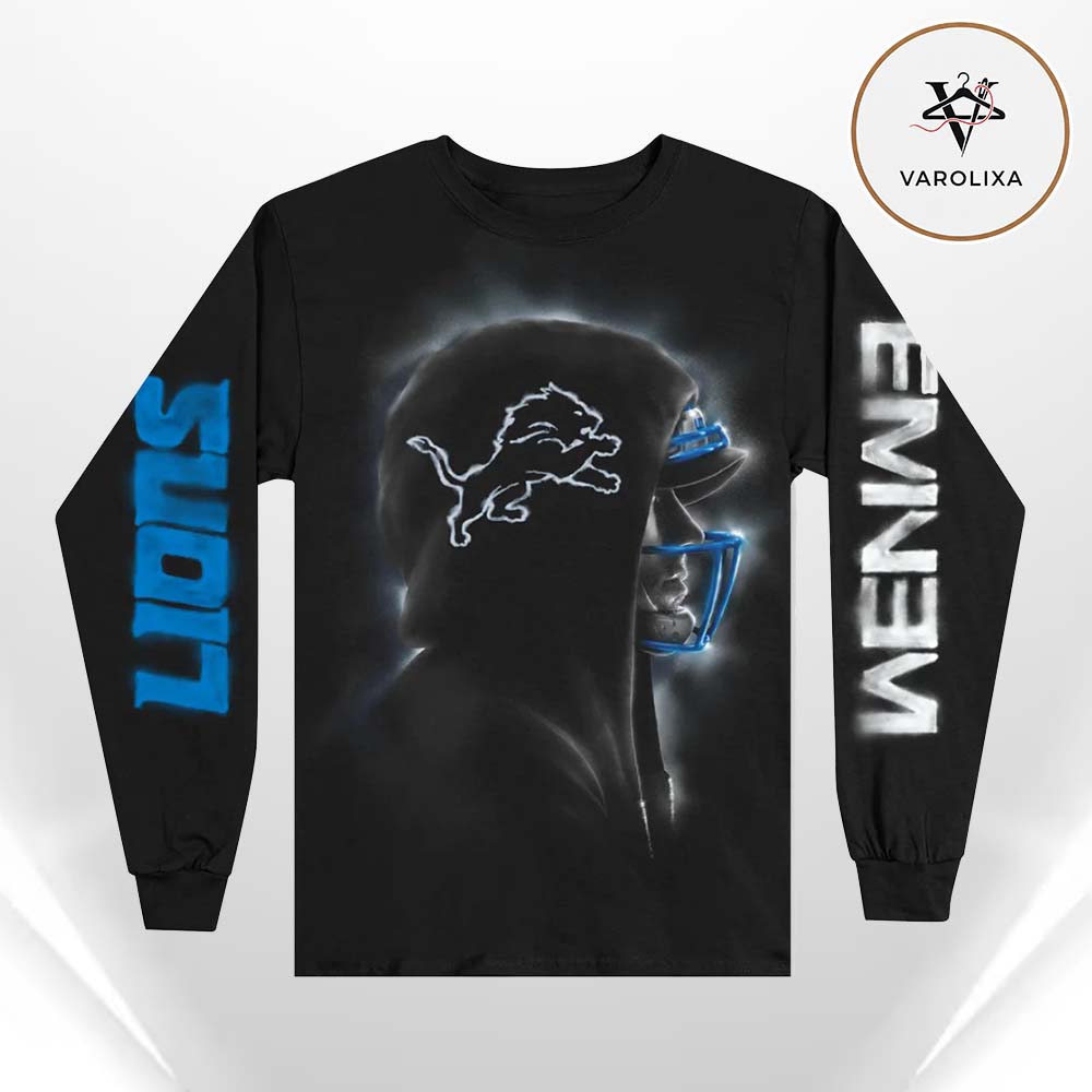 Eminem x Detroit Lions Silhouette Two Sides Unisex Longsleeve Eminem x Detroit Lions Silhouette Two Sides Unisex Longsleeve