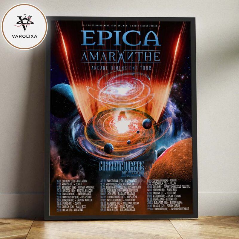 Epica Amaranthe Arcane Dimensions Tour 2025 Dates Poster Across Europe Cosmic Sci Fi Artwork Home Decor Poster Canvas