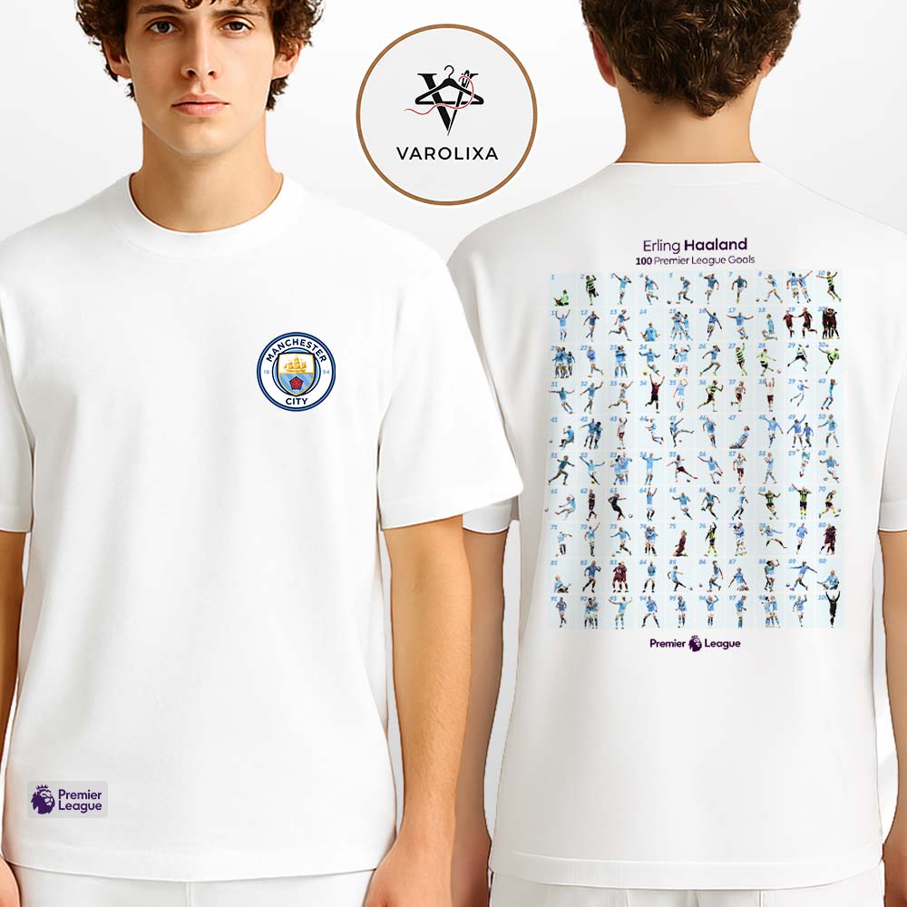Erling Haaland Manchester City 100 Premier League Goals Milestone Football Achievement 2025 Two Sides Unisex T-Shirt