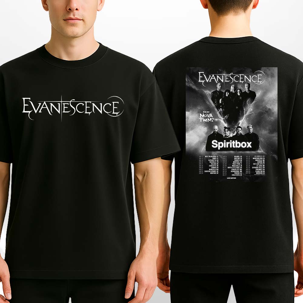 Evanescence Spiritbox US Tour 2025 Poster With Nova Twins Summer Concert Artwork Two Sides Unisex T-Shirt Evanescence Spiritbox US Tour 2025 Poster With Nova Twins Summer Concert Artwork Two Sides Unisex T-Shirt