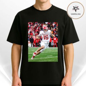 Fernando Mendoza Indiana Hoosiers Quarterback Number 15 Action Poster College Football Game Day Photography Unisex T-Shirt