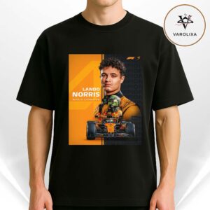 Lando Norris Number 4 McLaren 2025 World Champion Portrait Racing Artwork Unisex T-Shirt