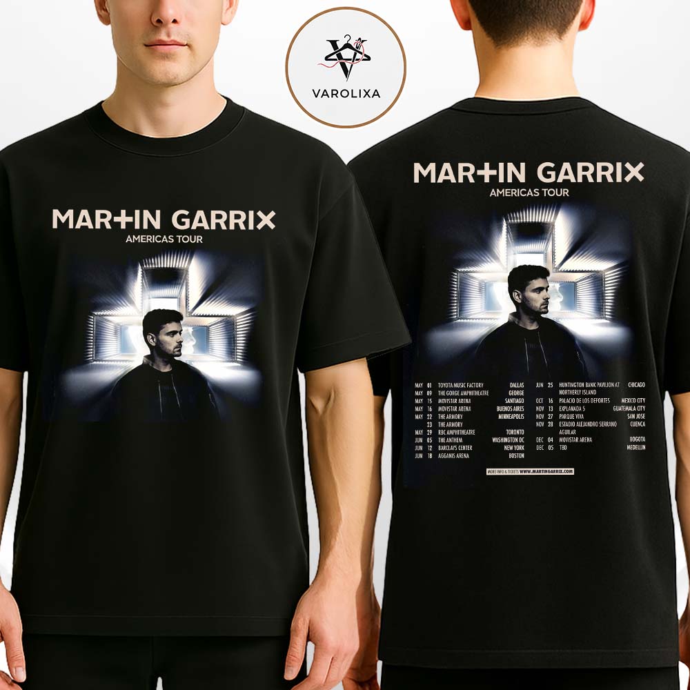 Martin Garrix Americas Tour 2025 Dates And Locations Poster At Multiple Cities Across North And South America Neon Stage Artwork Two Sides Unisex T-Shirt Martin Garrix Americas Tour 2025 Dates And Locations Poster At Multiple Cities Across North And South America Neon Stage Artwork Two Sides Unisex T-Shirt