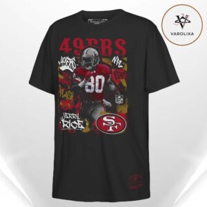 Mitchell & Ness Jerry Rice Black San Francisco 49ers Star Player NFL 2025 Season Two Sides Unisex T-Shirt