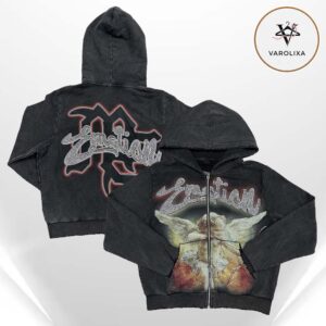 Mixed Emotions Angel Bow & Arrow Rhinestone Black Unisex Washed Hoodie