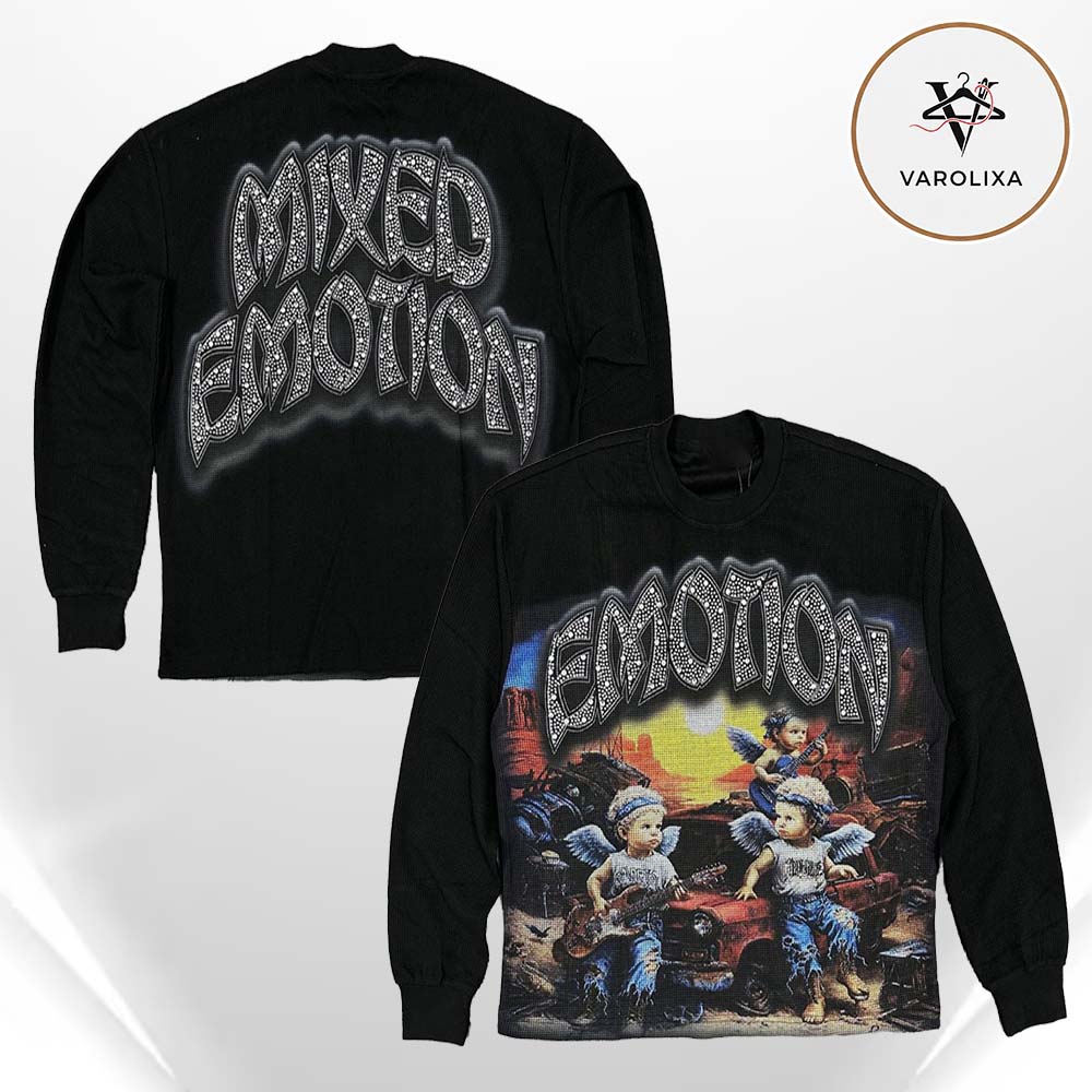 Mixed Emotions Sunrise Black All Over Print Long Sleeve Tee Mixed Emotions Sunrise Black All Over Print Long Sleeve Tee