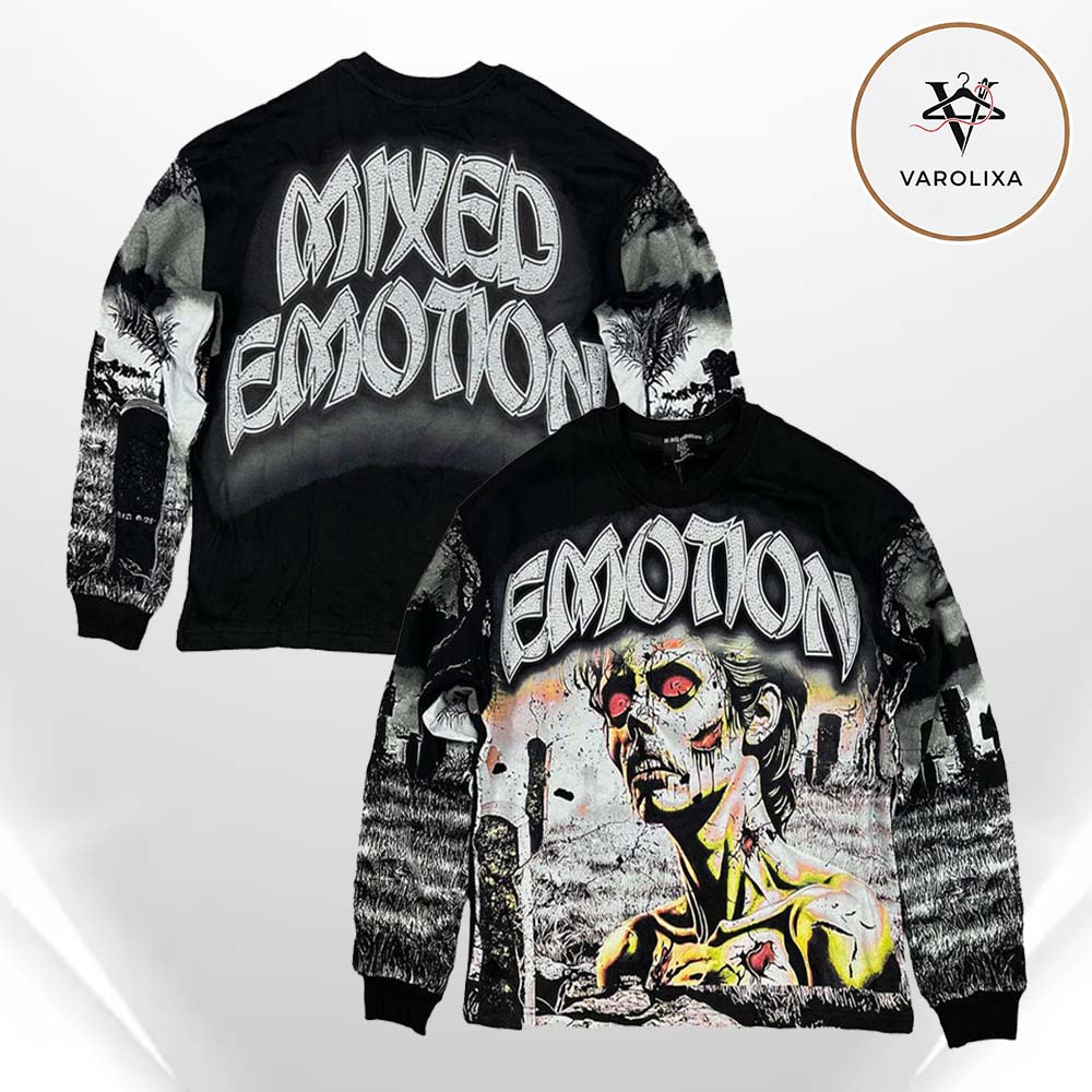 Mixed Emotions Tombstone Black All Over Print Long Sleeve Tee Mixed Emotions Tombstone Black All Over Print Long Sleeve Tee