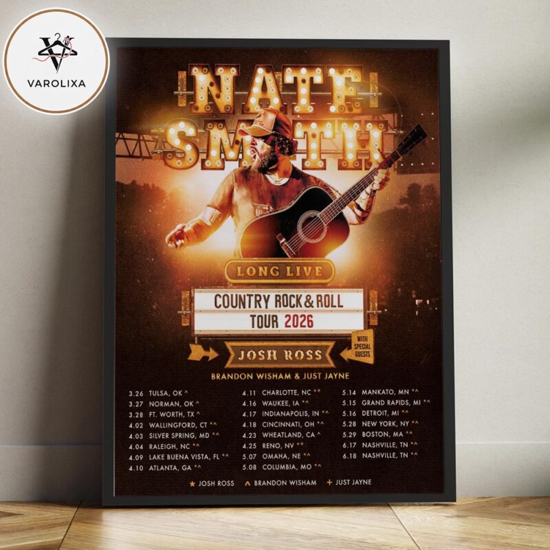 Nate Smith Long Live Country Rock And Roll Tour 2026 Vintage Country Music Home Decor Poster Canvas