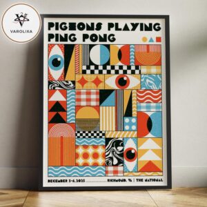 Pigeons Playing Ping Pong Richmond VA 2025 Geometric Psychedelic Art Home Decor Poster Canvas