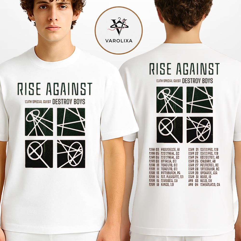 Rise Against Tour Dates Poster Spring 2026 Across USA And Canada Featuring Destroy Boys Two Sides Unisex T-Shirt Rise Against Tour Dates Poster Spring 2026 Across USA And Canada Featuring Destroy Boys Two Sides Unisex T-Shirt