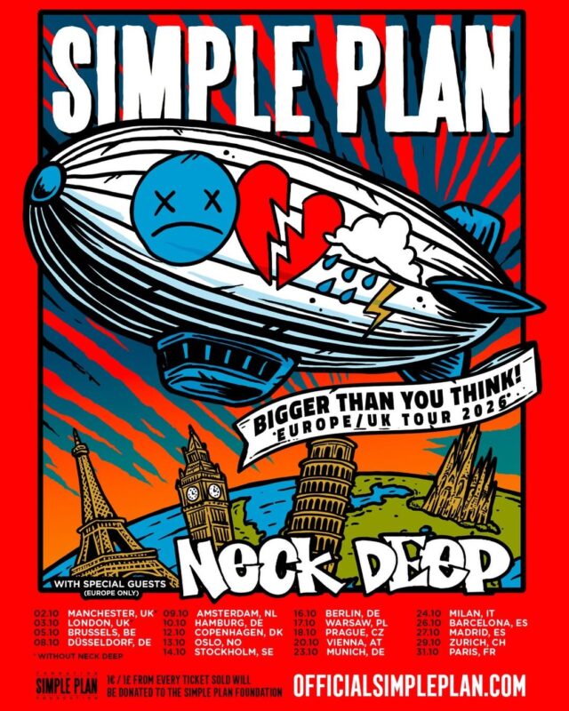 Simple Plan Bigger Than You Think Europe UK Tour 2026 Poster With Neck Deep Artwork