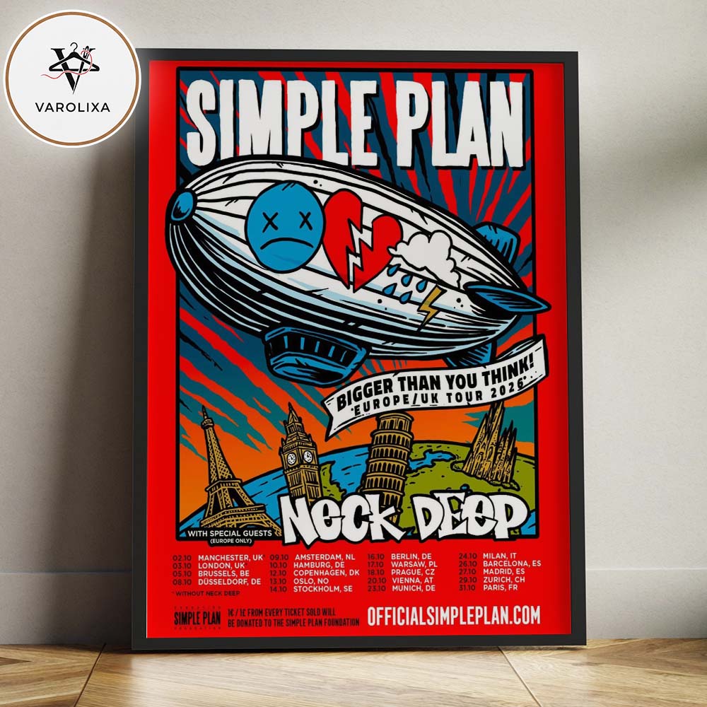 Simple Plan Bigger Than You Think Europe UK Tour 2026 Poster With Neck Deep Artwork Home Decor Poster Canvas Simple Plan Bigger Than You Think Europe UK Tour 2026 Poster With Neck Deep Artwork Home Decor Poster Canvas