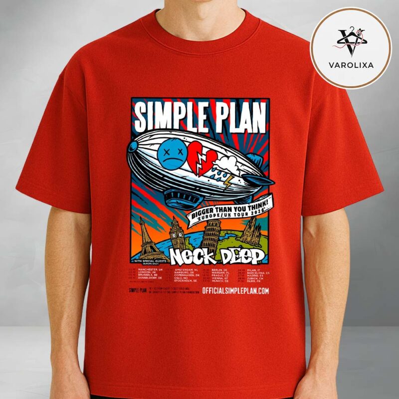 Simple Plan Bigger Than You Think Europe UK Tour 2026 Poster With Neck Deep Artwork Unisex T Shirt