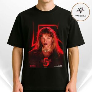 Stranger Things 5 Taylor Swift Character Red Neon Portrait Fan Art Netflix Series 2026 Unisex T-Shirt