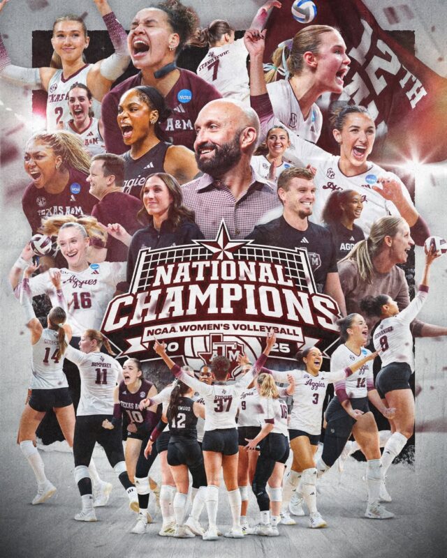 Texas A&M Aggies Women’s Volleyball 2025 National Champions Team Celebration Graphic