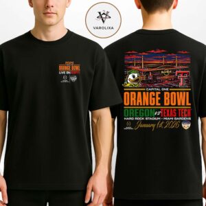 Texas Tech Red Raiders Vs Oregon Ducks 2026 College Football Playoff Quarterfinal Orange Bowl Matchup On January 1 2026 Two Sides Unisex T-Shirt