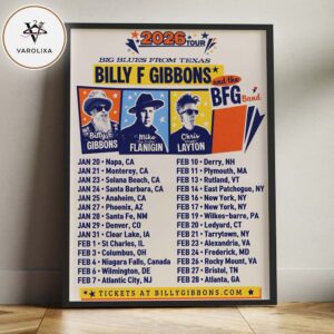 Billy F Gibbons And The BFG Band Tour Dates Poster Big Blues From Texas 2026 Tour Across North America January February 2026 Home Decor Poster Canvas