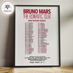 Bruno Mars Tour Dates 2026 Poster At Various Venues In Multiple Cities Various States On Tour Dates The Romantic Tour World Tour Artwork Home Decor Poster Canvas