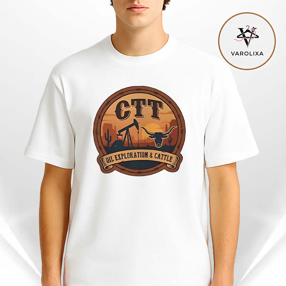 CTT Oil Exploration and Cattle Sunset Badge Texas Oil Rig Longhorn Unisex T-Shirt CTT Oil Exploration and Cattle Sunset Badge Texas Oil Rig Longhorn Unisex T-Shirt