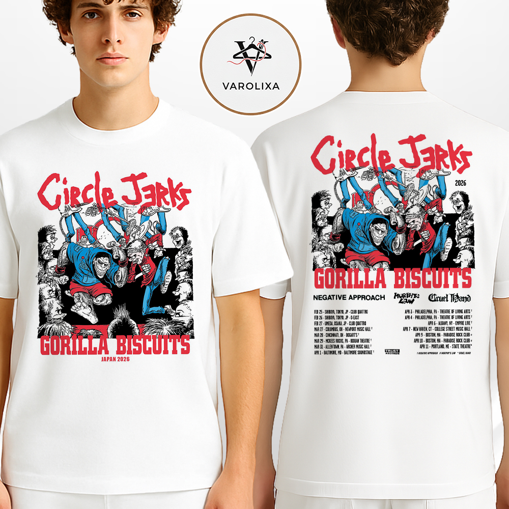 Circle Jerks Gorilla Biscuits Japan Tour Poster In Shibuya Tokyo And Osaka 2026 Hardcore Punk Wall Art Print Two Sides Unisex T-Shirt Circle Jerks Gorilla Biscuits Japan Tour Poster In Shibuya Tokyo And Osaka 2026 Hardcore Punk Wall Art Print Two Sides Unisex T-Shirt