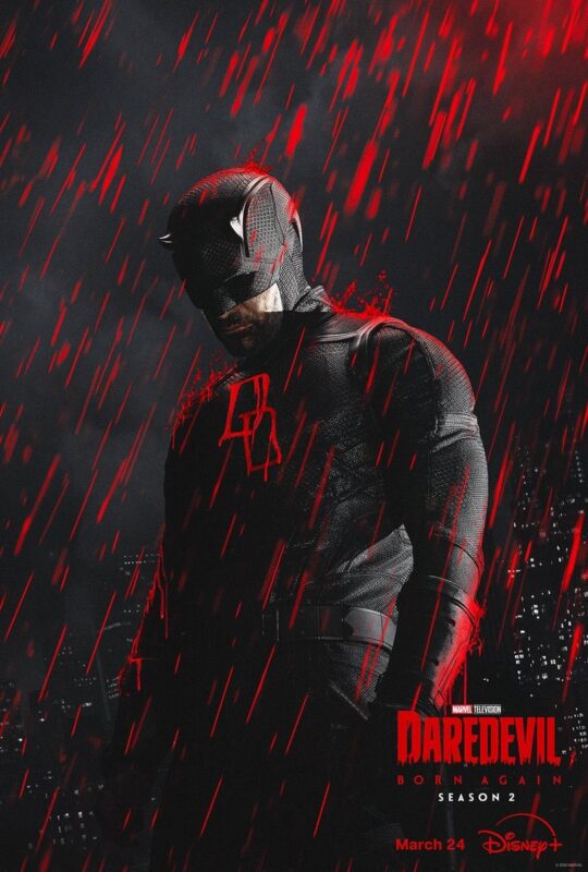 Daredevil Born Again Season 2 Poster March 24 2026 Disney Plus Red Rain Dark Hero Artwork