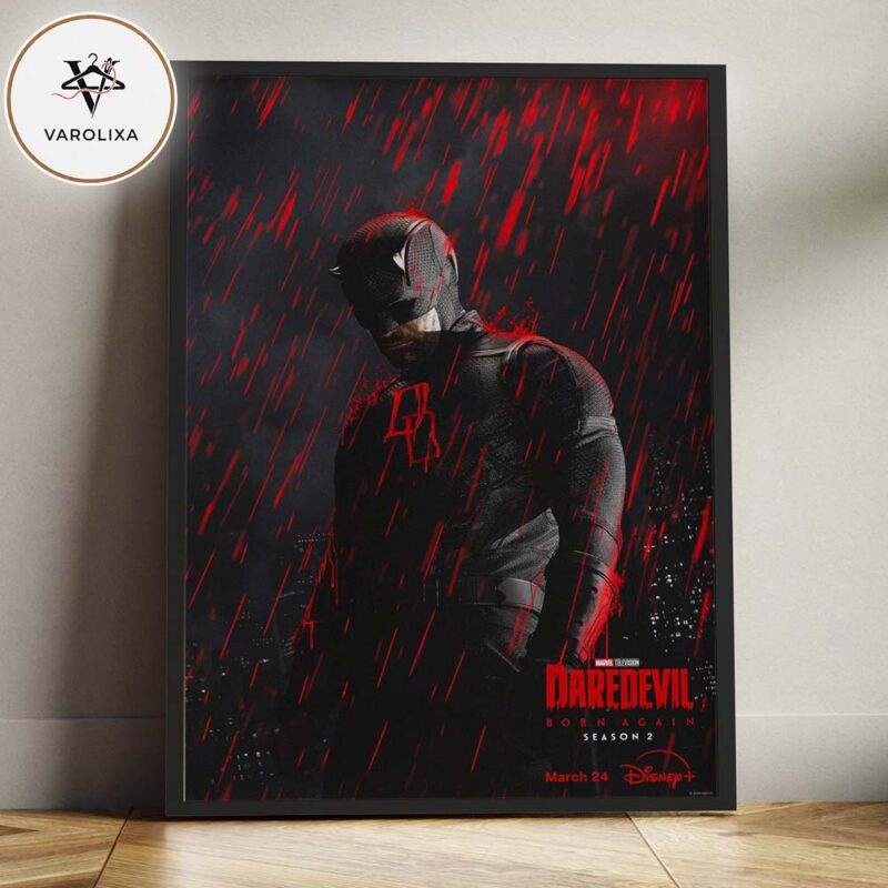 Daredevil Born Again Season 2 Poster March 24 2026 Disney Plus Red Rain Dark Hero Artwork Home Decor Poster Canvas