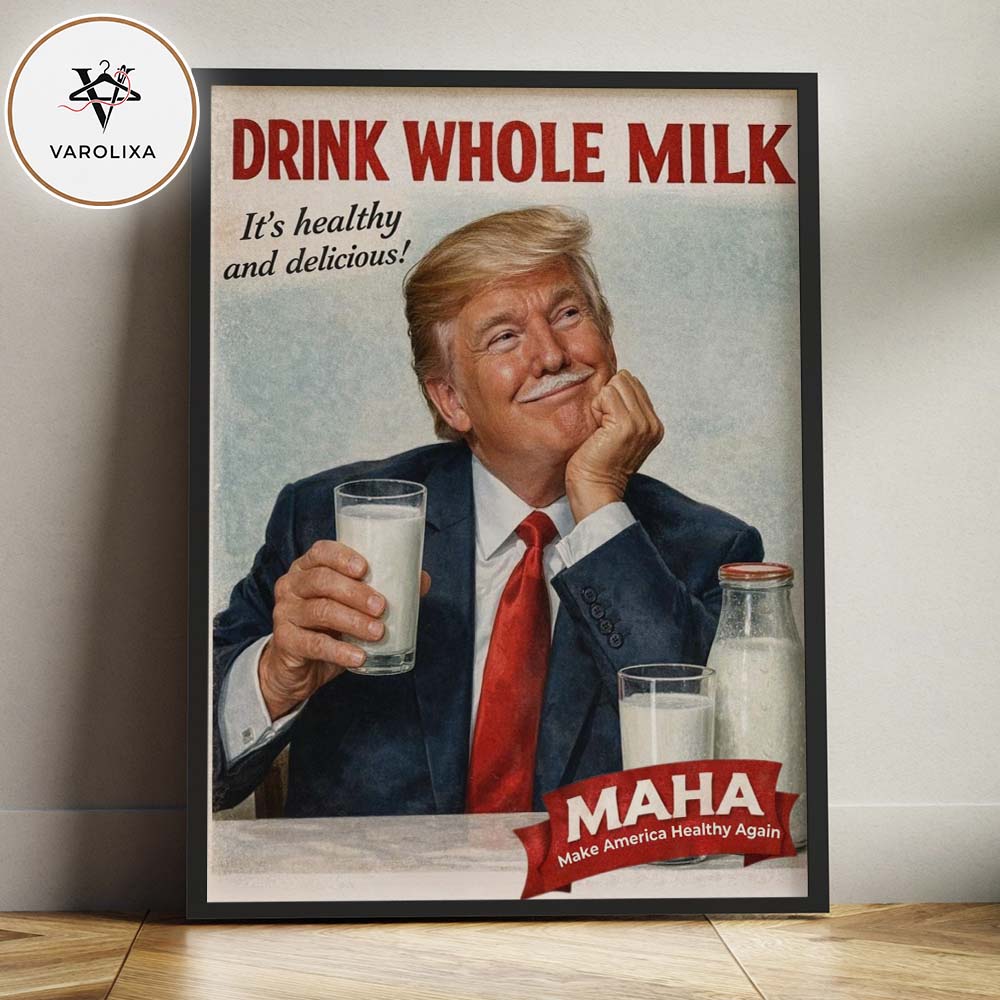 Donald Trump Retro American Political Satire Milk Advertisement Poster Vintage Propaganda Style Artwork Home Decor Poster Canvas