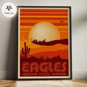 Eagles Music Poster At Sphere In Las Vegas NV On January 23-24 2026 Desert Sunset Skyline Artwork Home Decor Poster Canvas