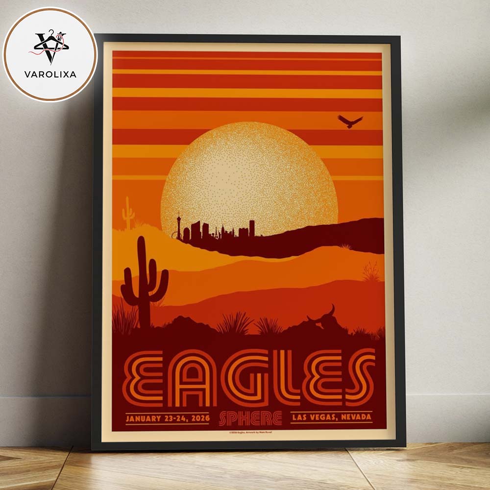 Eagles Music Poster At Sphere In Las Vegas NV On January 23-24 2026 Desert Sunset Skyline Artwork Home Decor Poster Canvas Eagles Music Poster At Sphere In Las Vegas NV On January 23-24 2026 Desert Sunset Skyline Artwork Home Decor Poster Canvas