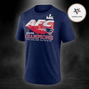 Fanatics Heather Navy New England Patriots 2025 AFC Champions Quick Pass Tri-Blend Unisex T-Shirt