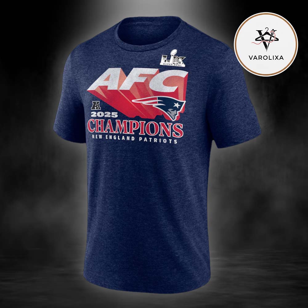 Fanatics Heather Navy New England Patriots 2025 AFC Champions Quick Pass Tri-Blend Unisex T-Shirt Fanatics Heather Navy New England Patriots 2025 AFC Champions Quick Pass Tri-Blend Unisex T-Shirt