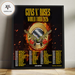 Guns N’ Roses World Tour 2026 Live Nation Concert Dates Skull Guns Roses Artwork Music Home Decor Poster Canvas