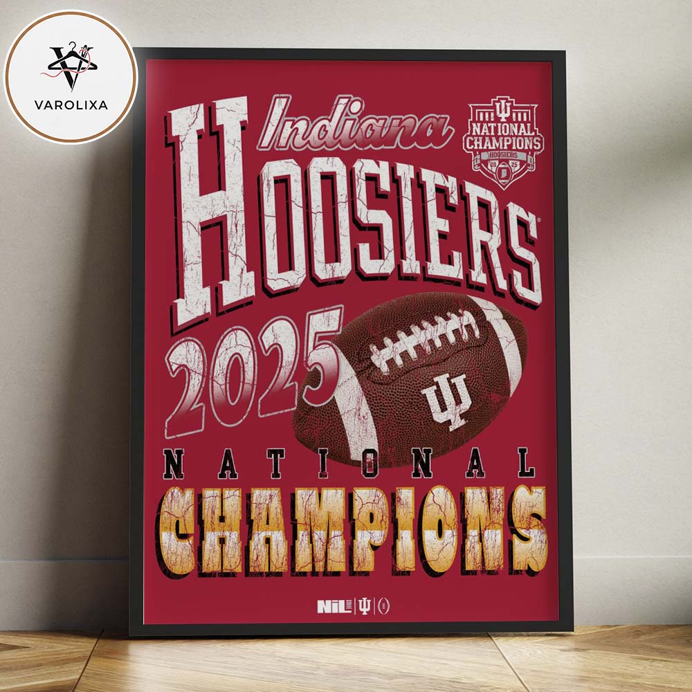 Indiana Hoosiers 2025 National Champions Skull Helmet Vintage Gold Texture Artwork Home Decor Poster Canvas
