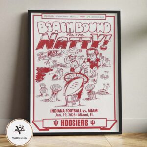 Indiana Hoosiers vs Miami Hurricanes Beach Bound For The Natty CFP National Championship January 19 2026 Miami Florida Hand Drawn Edition Home Decor Poster Canvas